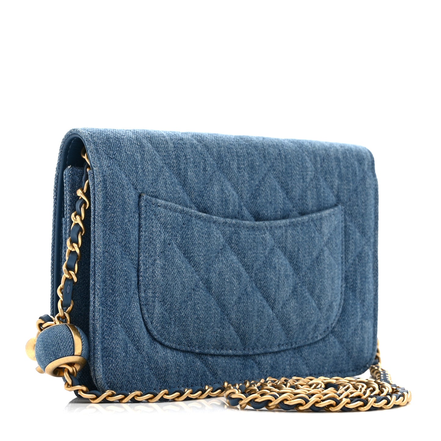 Denim Quilted CC Pearl Crush Wallet on Chain WOC Blue