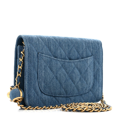 Chanel Denim Quilted CC Pearl Crush Wallet on Chain WOC Blue 3 of 11