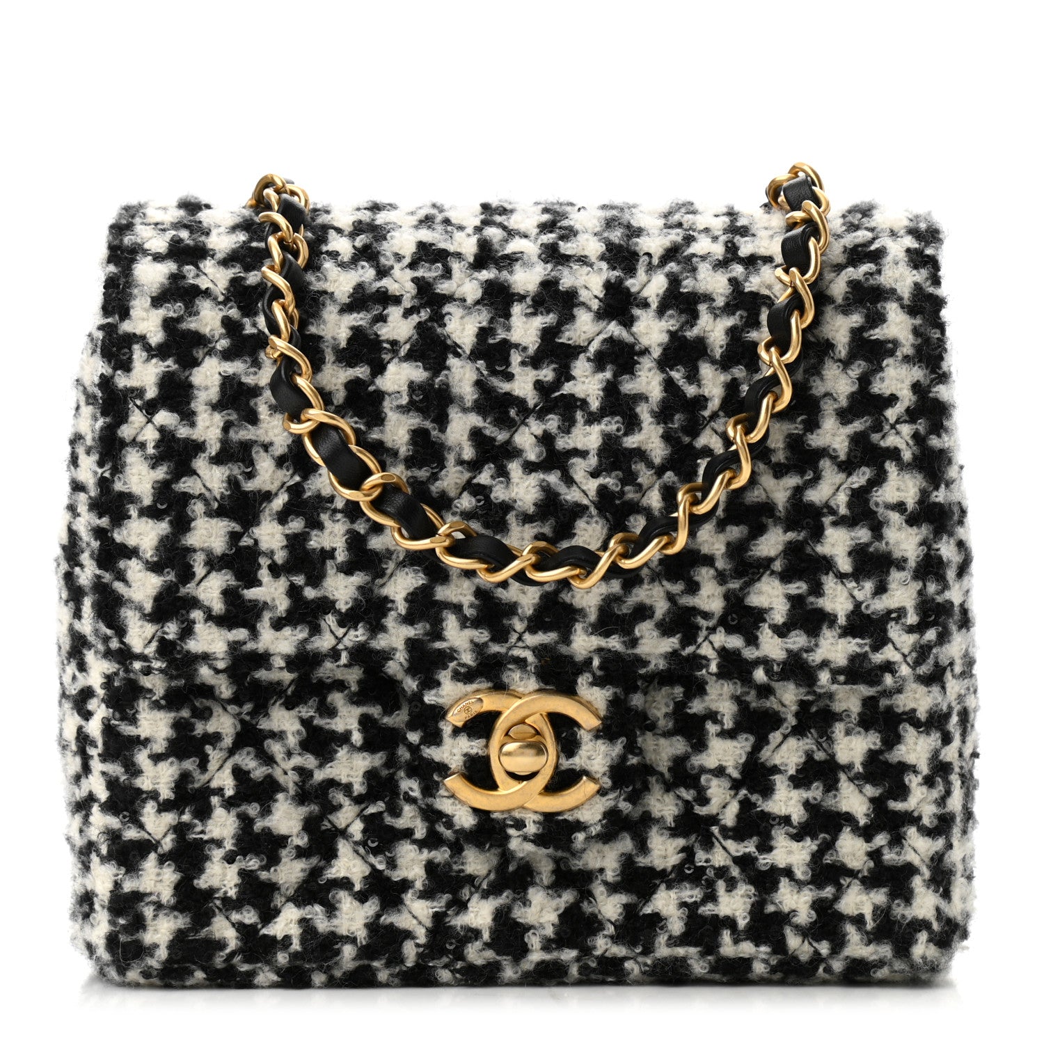 Chanel Tweed Houndstooth Quilted Mini Square Flap White Black 1 of 11