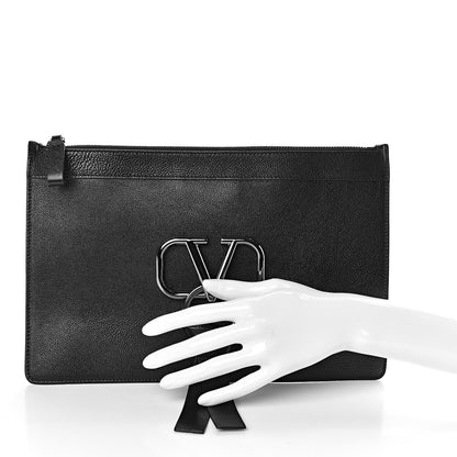 Valentino Garavani Calfskin VRing Clutch Pouch Black 2 of 6