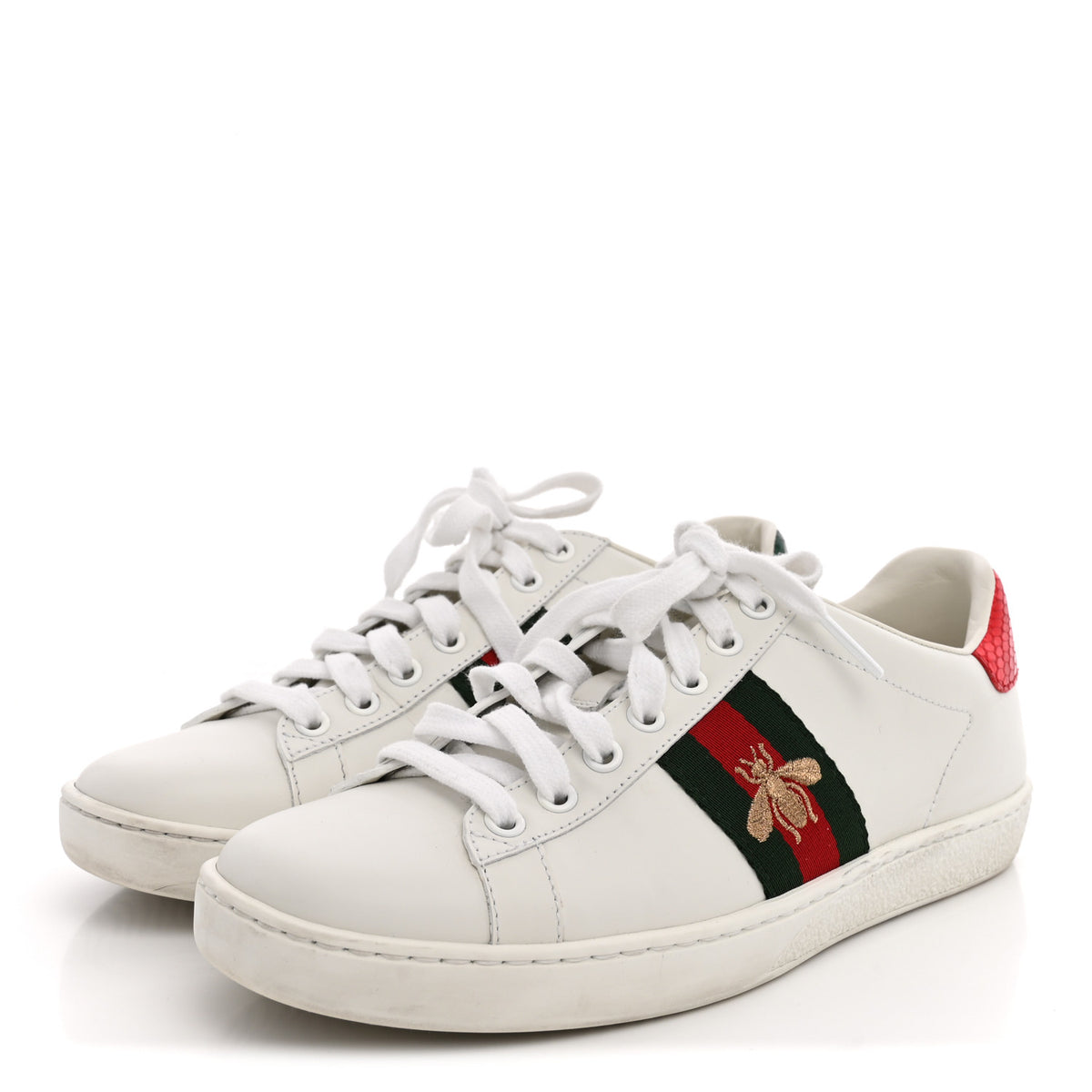 Gucci Calfskin Ayers Bee Embroidered Womens Ace Sneakers 37 White Green 4 of 12