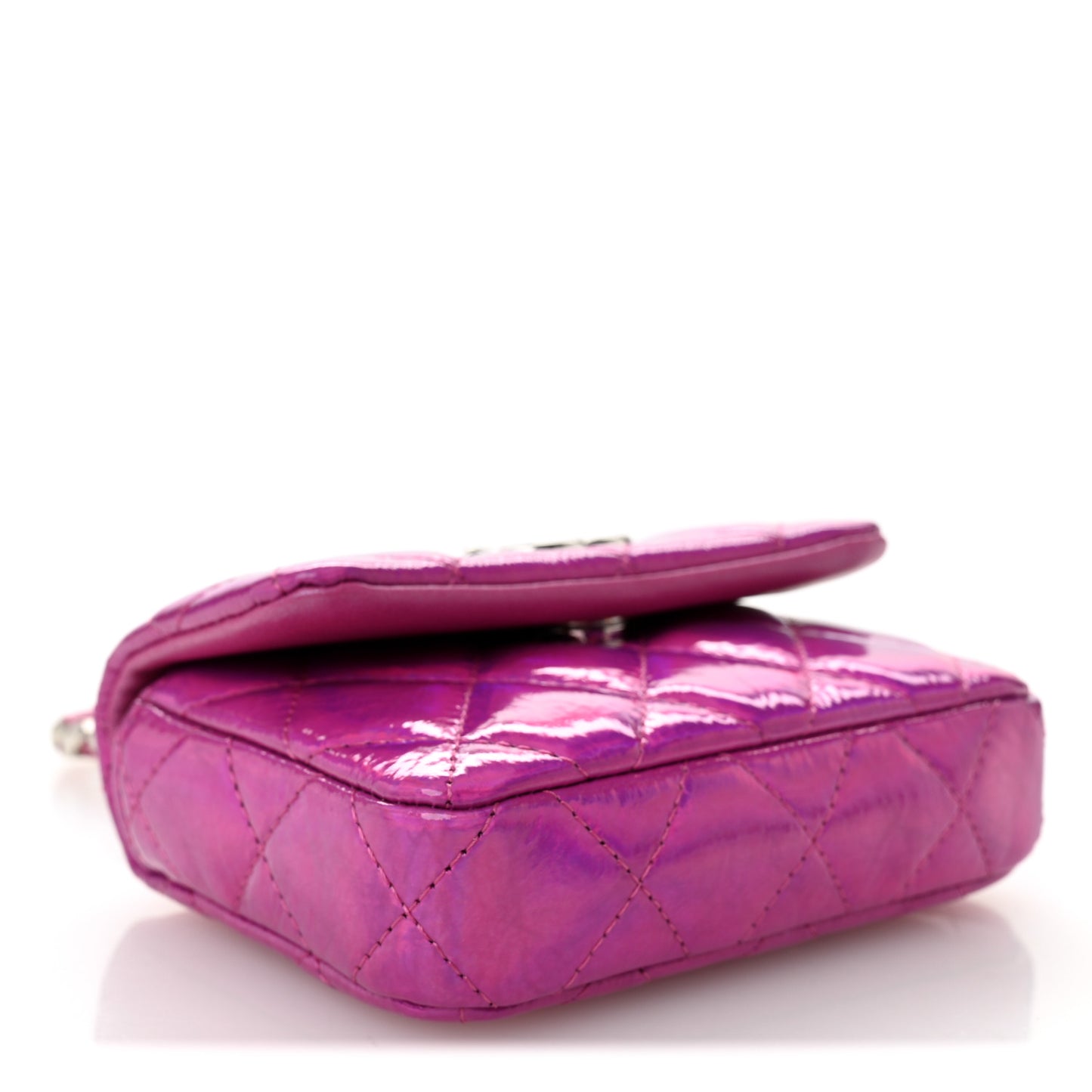 Patent Lambskin Quilted CC Hook Card Holder Pink