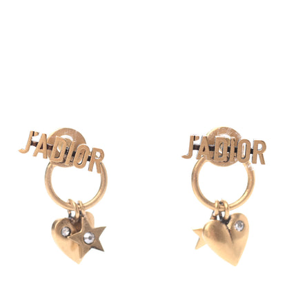 Christian Dior Metal Heart Star J'adior Drop Earrings Antique Gold 1 of 5