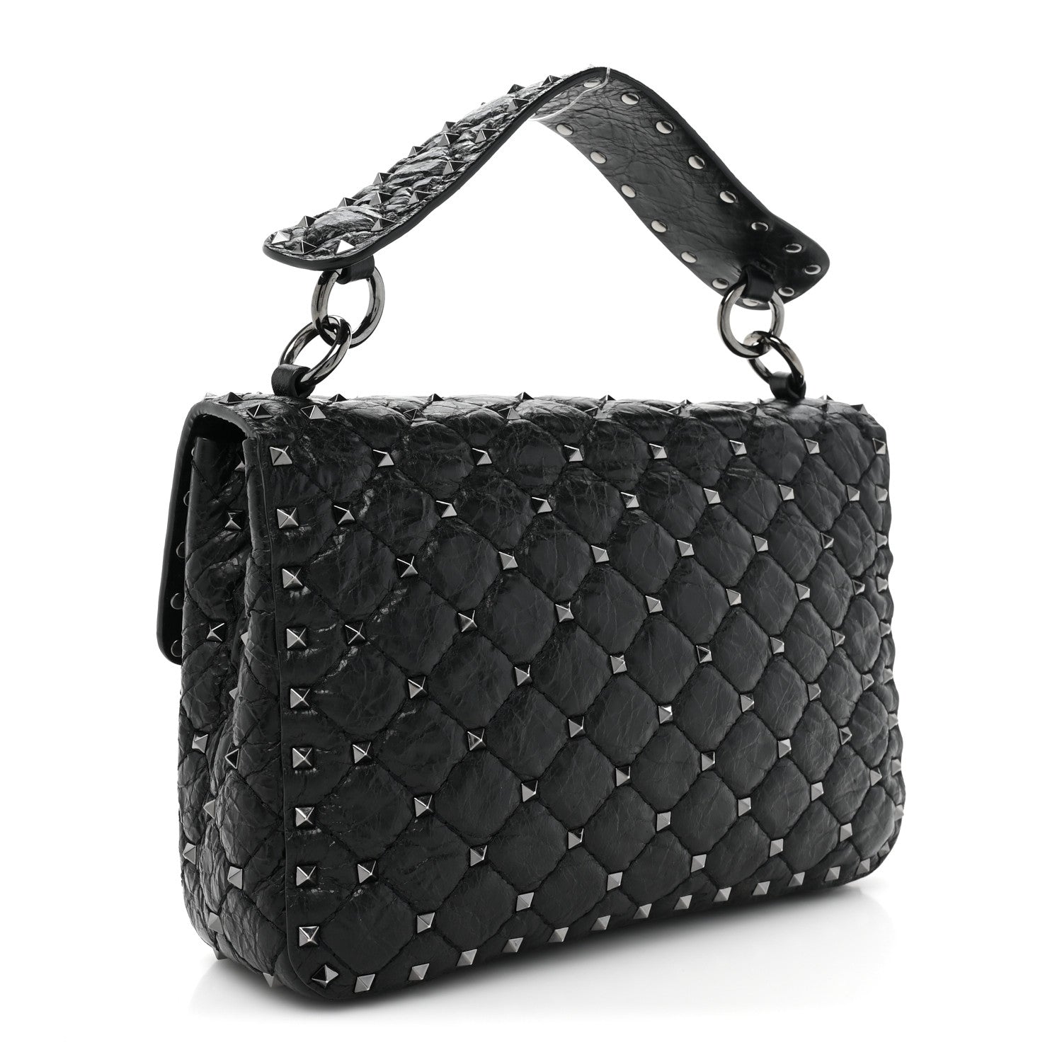 Valentino Garavani Craquele Nappa Medium Rockstud Spike Shoulder Bag Black 3 of 9