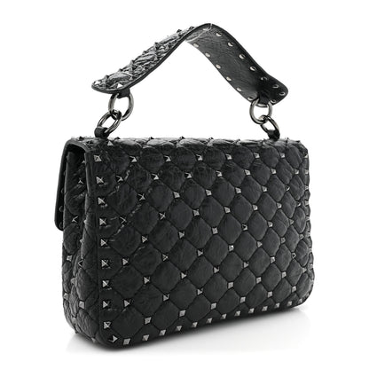 Valentino Garavani Craquele Nappa Medium Rockstud Spike Shoulder Bag Black 3 of 9