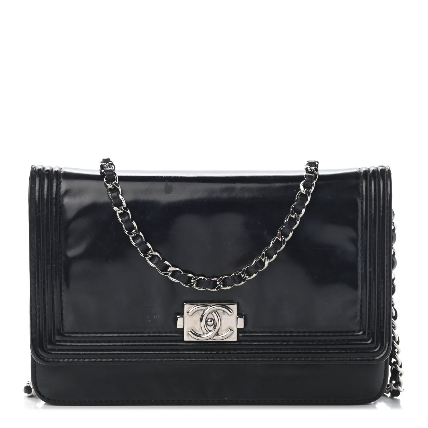 Chanel Glazed Calfskin Boy Wallet On Chain WOC Black 1 of 10