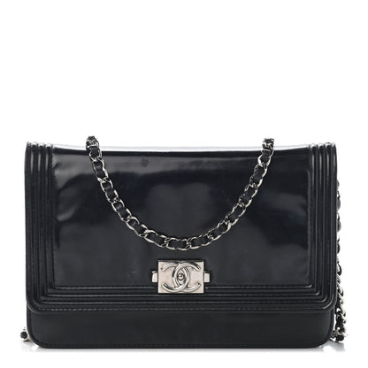 Chanel Glazed Calfskin Boy Wallet On Chain WOC Black 1 of 10