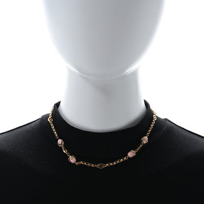 Gucci Pearl Crystal Embellished Interlocking G Necklace Pink Aged Gold 2 of 4