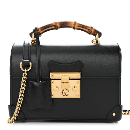 Gucci Calfskin Small Padlock Bamboo Shoulder Bag Black 1 of 10