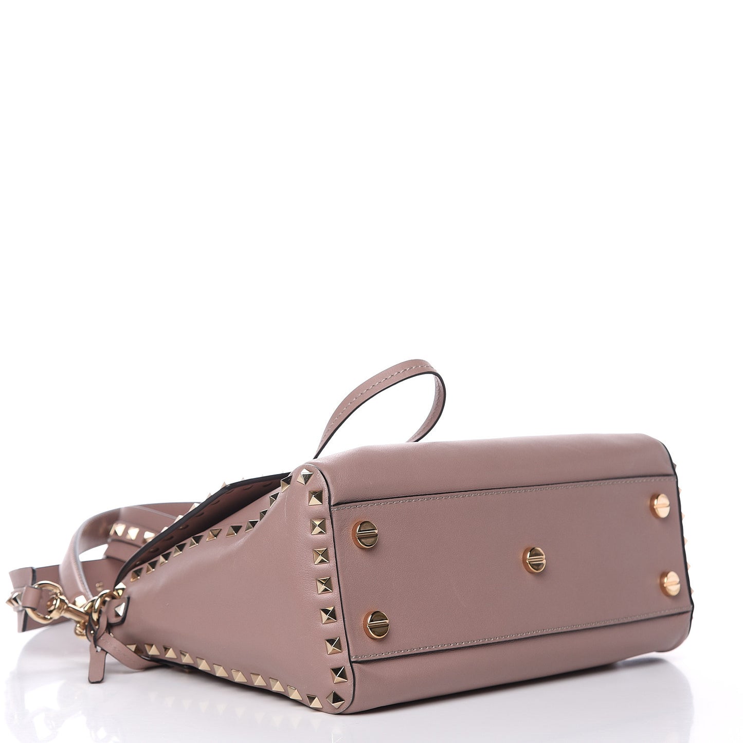 Smooth Calfskin Rockstud Top Handle Shoulder Bag Beige