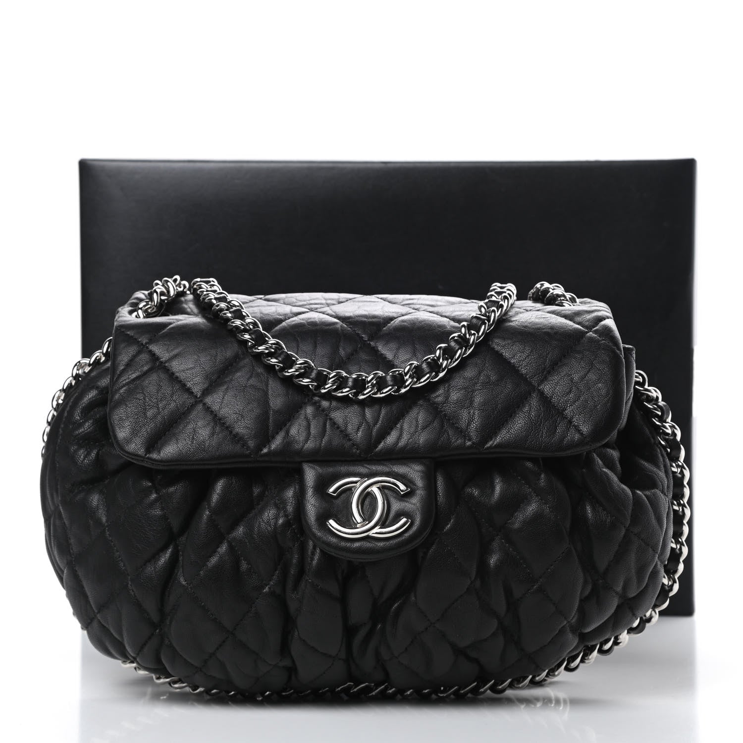 Chanel Washed Lambskin Quilted Medium Chain Around Messenger Black 11 of 11