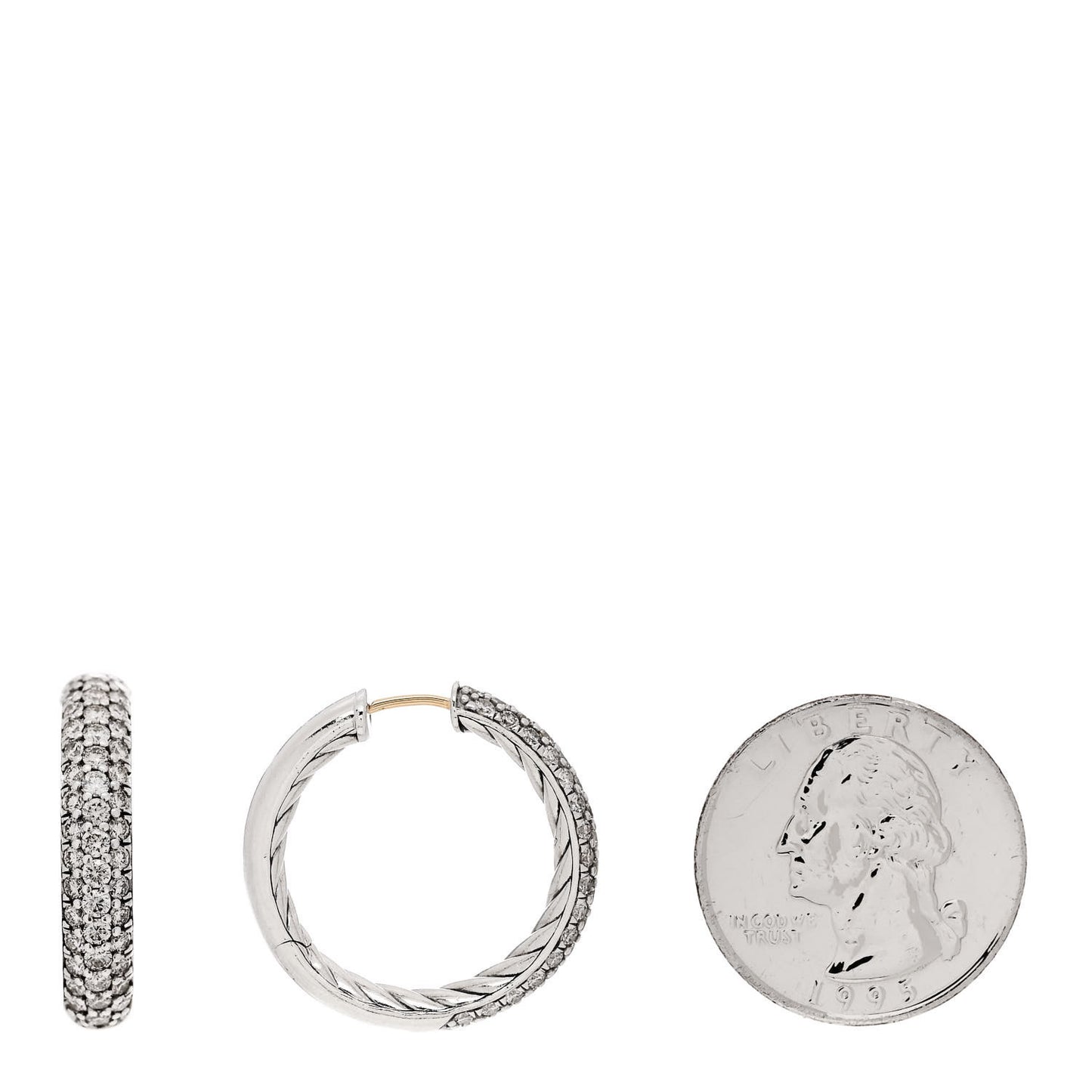 Sterling Silver Diamond 25mm Sculpted Cable Pave Hoop Earrings