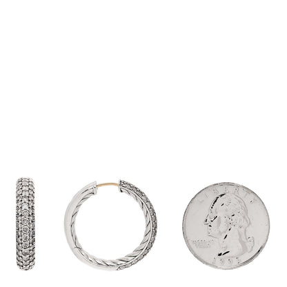 David Yurman Sterling Silver Diamond 25mm Sculpted Cable Pave Hoop Earrings 2 of 6