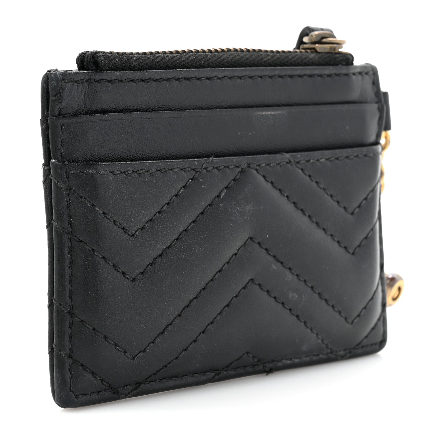 Gucci Calfskin Matelasse Chevron GG Marmont Key Case Card Holder Black 3 of 10