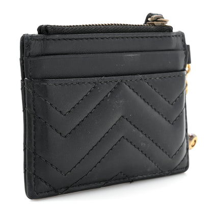 Gucci Calfskin Matelasse Chevron GG Marmont Key Case Card Holder Black 3 of 10