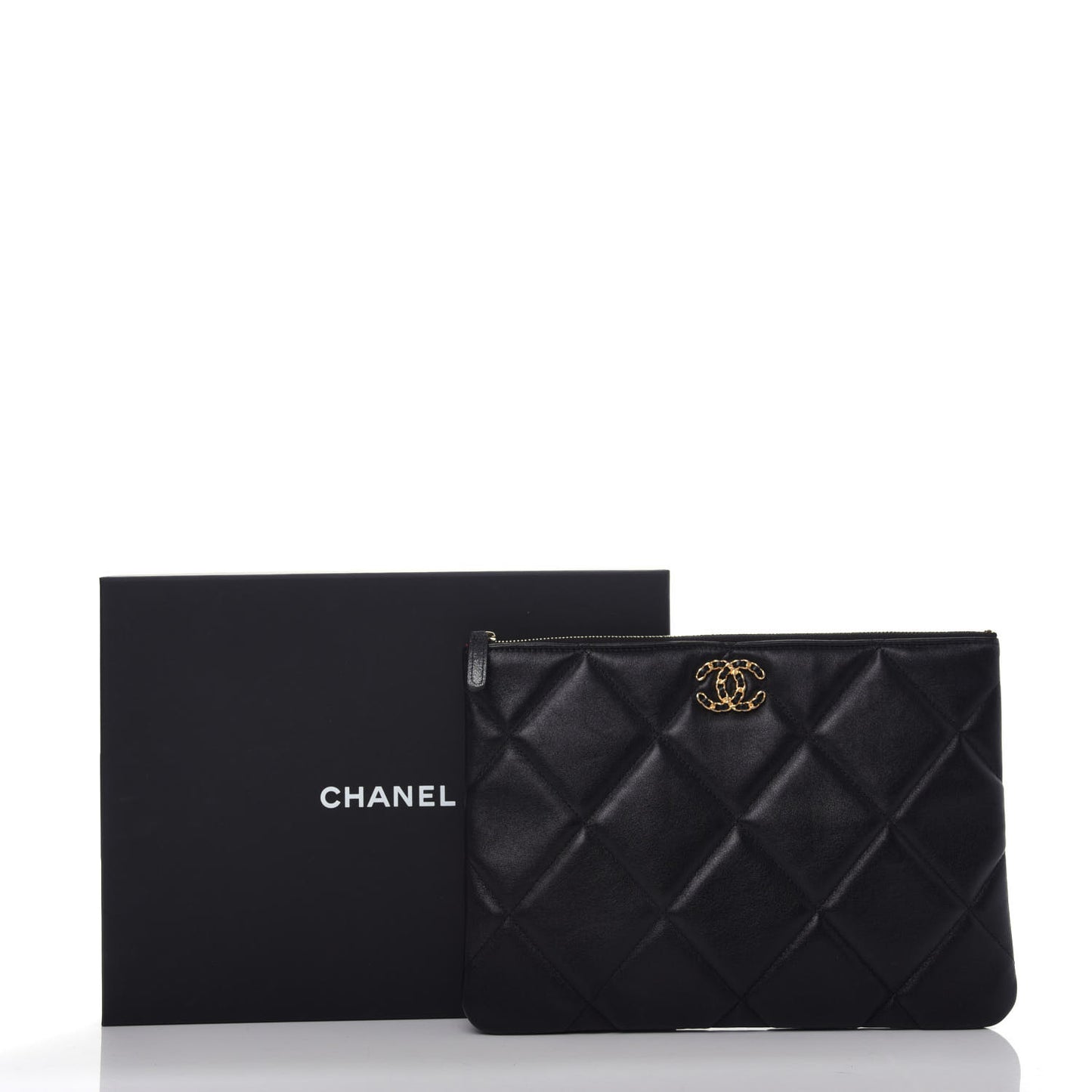 Lambskin Quilted Large 19 Cosmetic Case Black