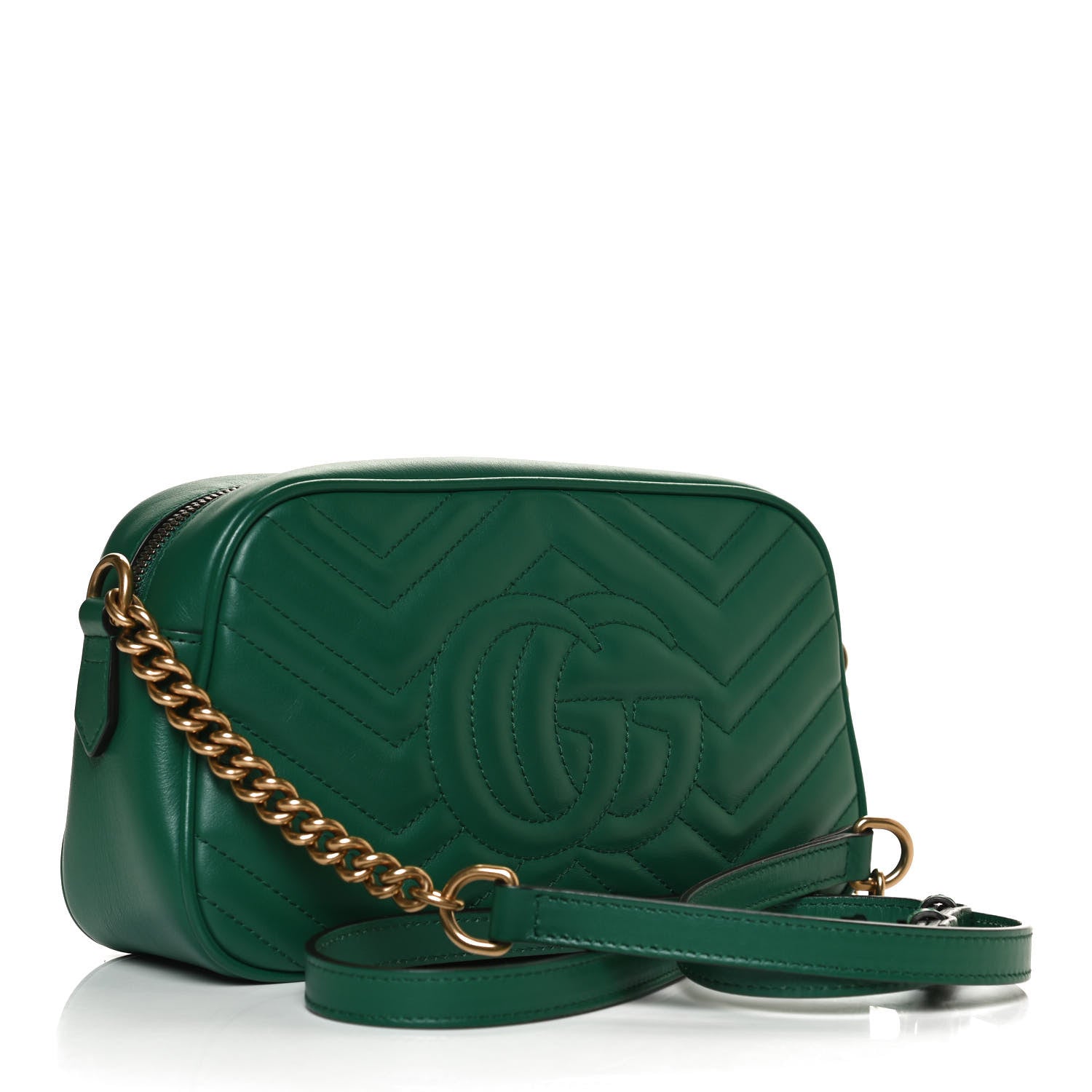Gucci Calfskin Matelasse Small GG Marmont Chain Shoulder Bag Emerald Green 3 of 13