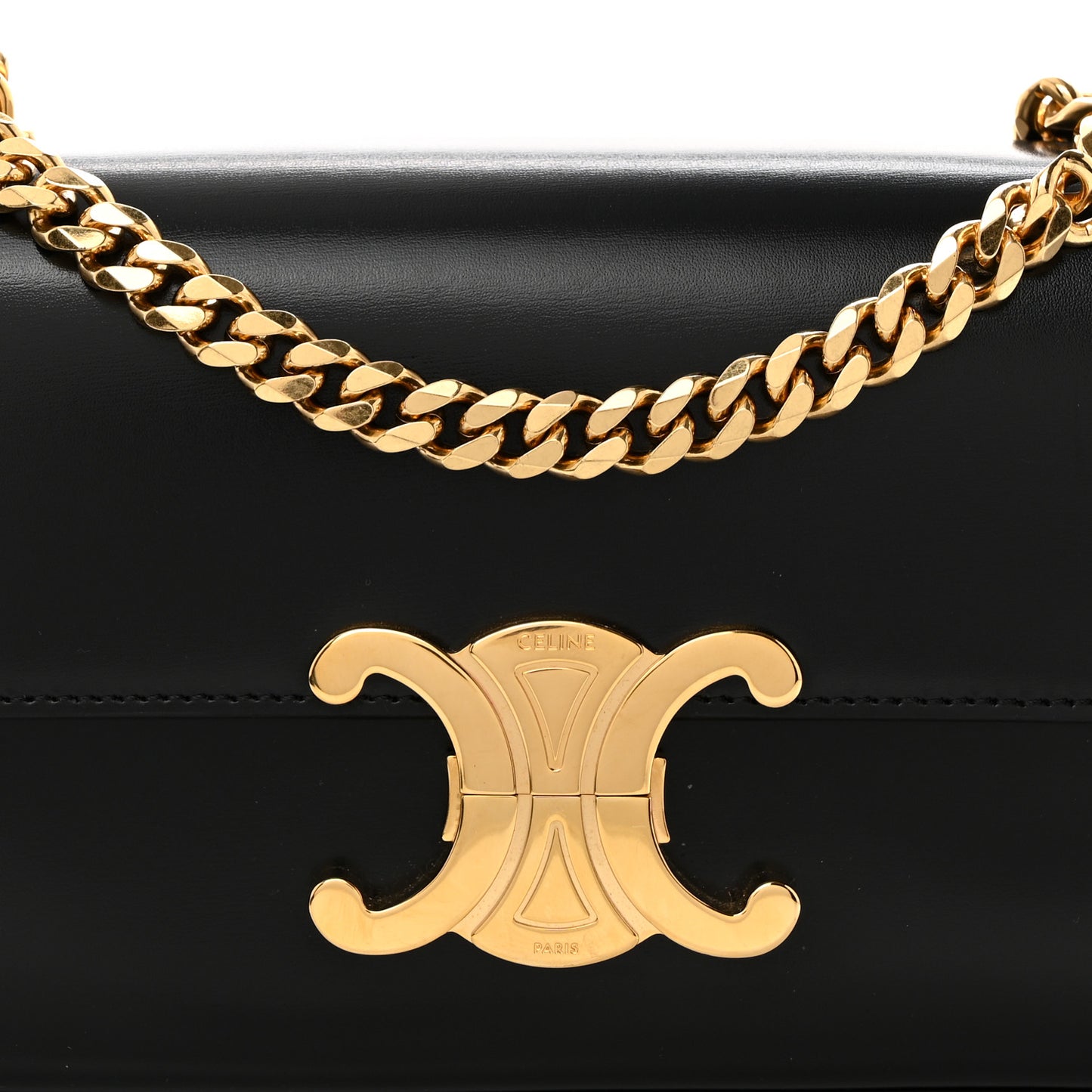 Shiny Calfskin Triomphe Chain Shoulder Bag Black