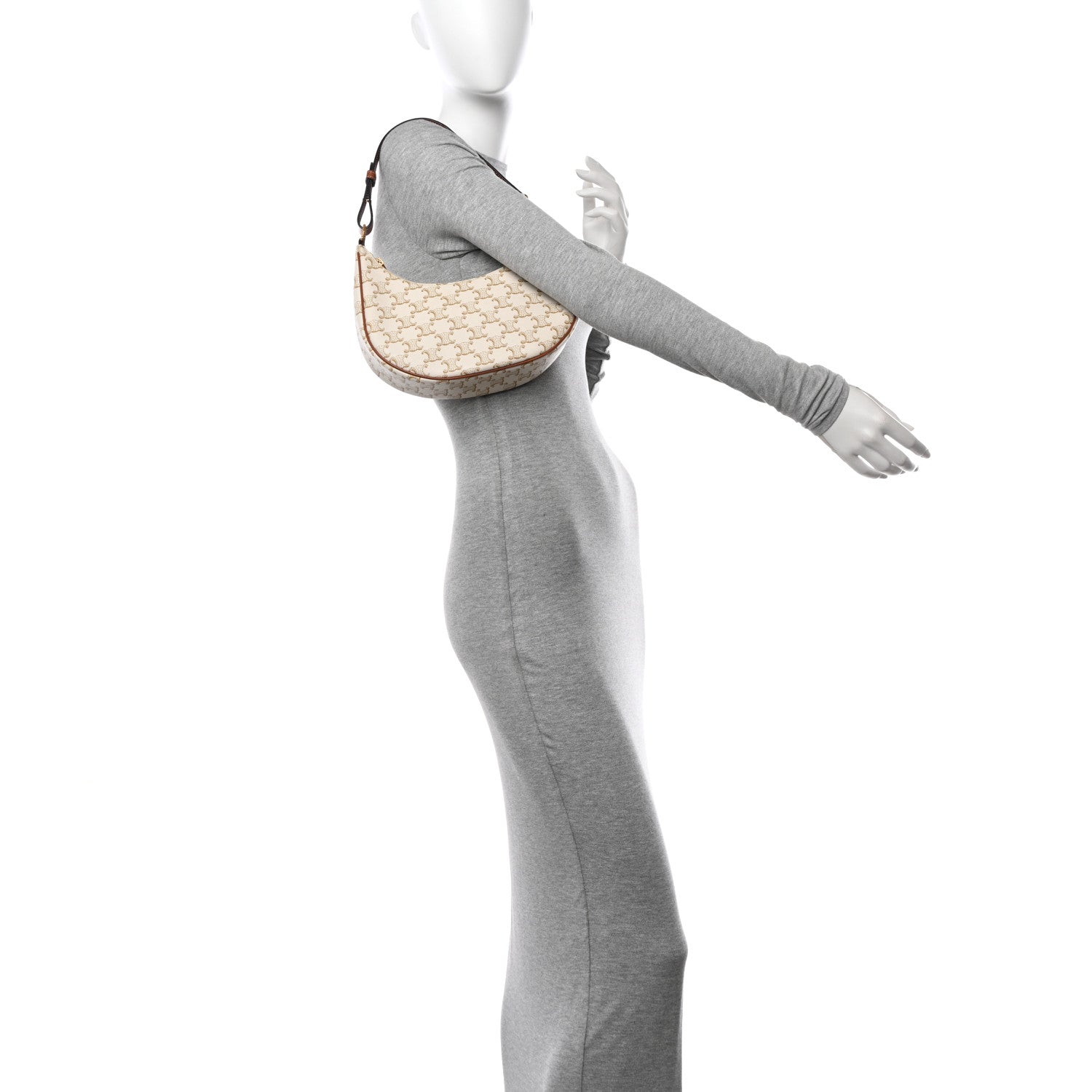 Celine Canvas Calfskin Ava Triomphe Shoulder Bag White 2 of 10