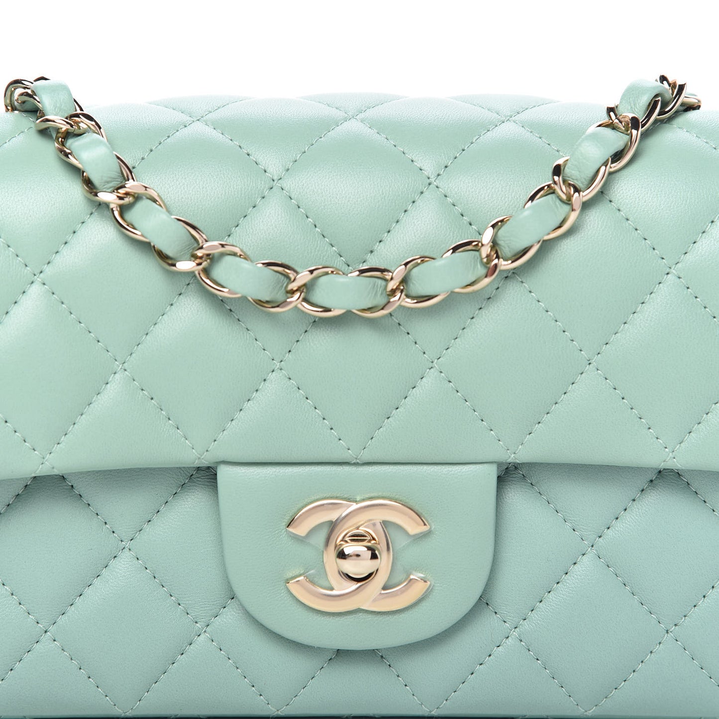 Lambskin Quilted Mini Rectangular Flap Light Green