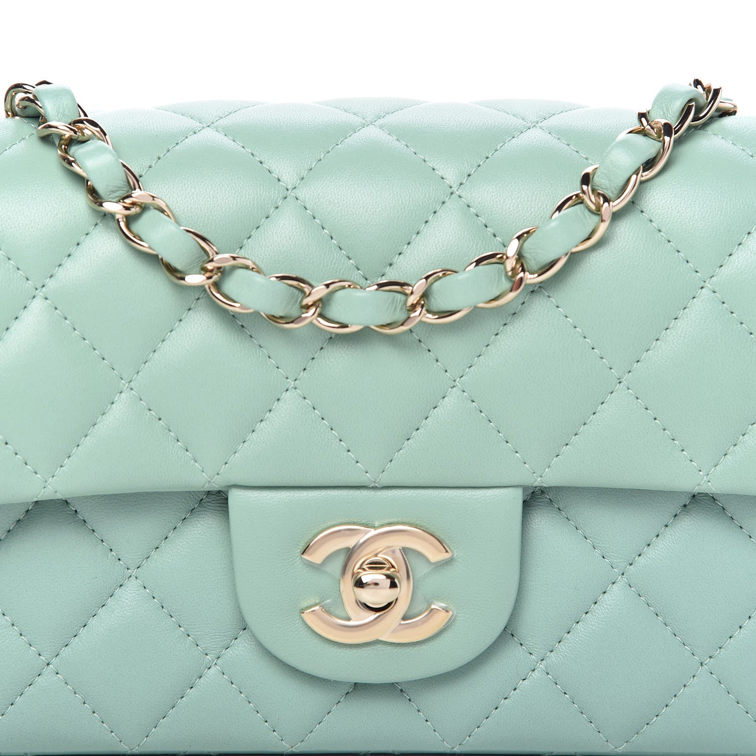 Chanel Lambskin Quilted Mini Rectangular Flap Light Green 10 of 11