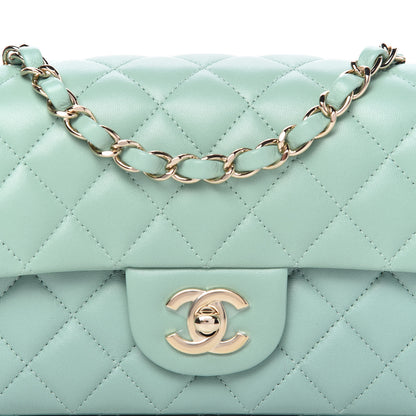 Chanel Lambskin Quilted Mini Rectangular Flap Light Green 10 of 11