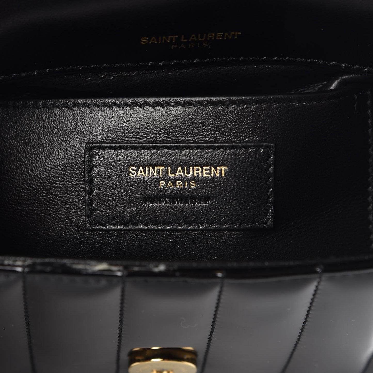 Patent Calfskin Matelasse Monogram Small Vicky Chain Bag Black