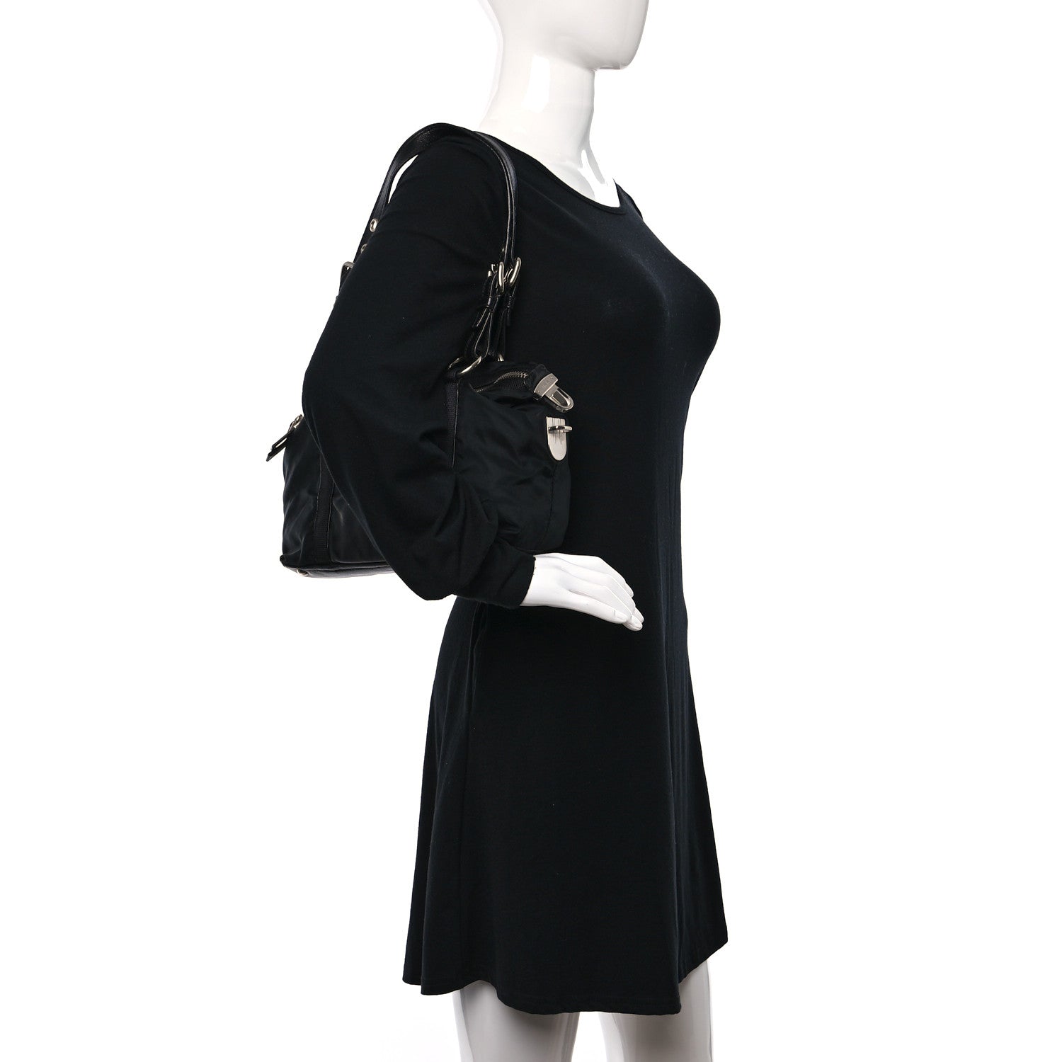 Prada Tessuto Nylon Soft Calfskin Shopping Satchel Black 3 of 11