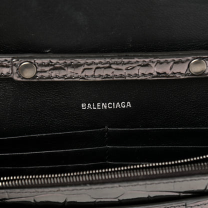 Balenciaga Shiny Calfskin Crocodile Embossed Hourglass Chain Bag Gunmetal 5 of 10