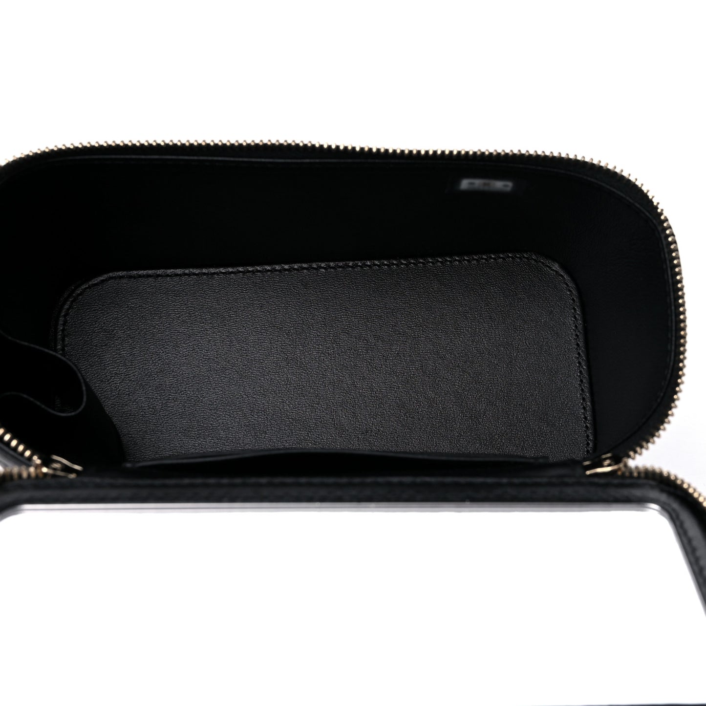Lambskin Quilted Metal Small Top Handle Vanity Case With Chain Black