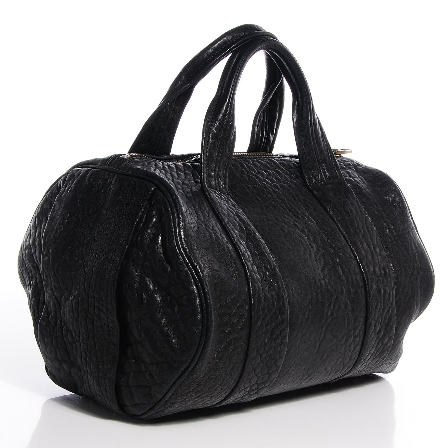 Pebbled Leather Rocco Black Antique Brass Hardware