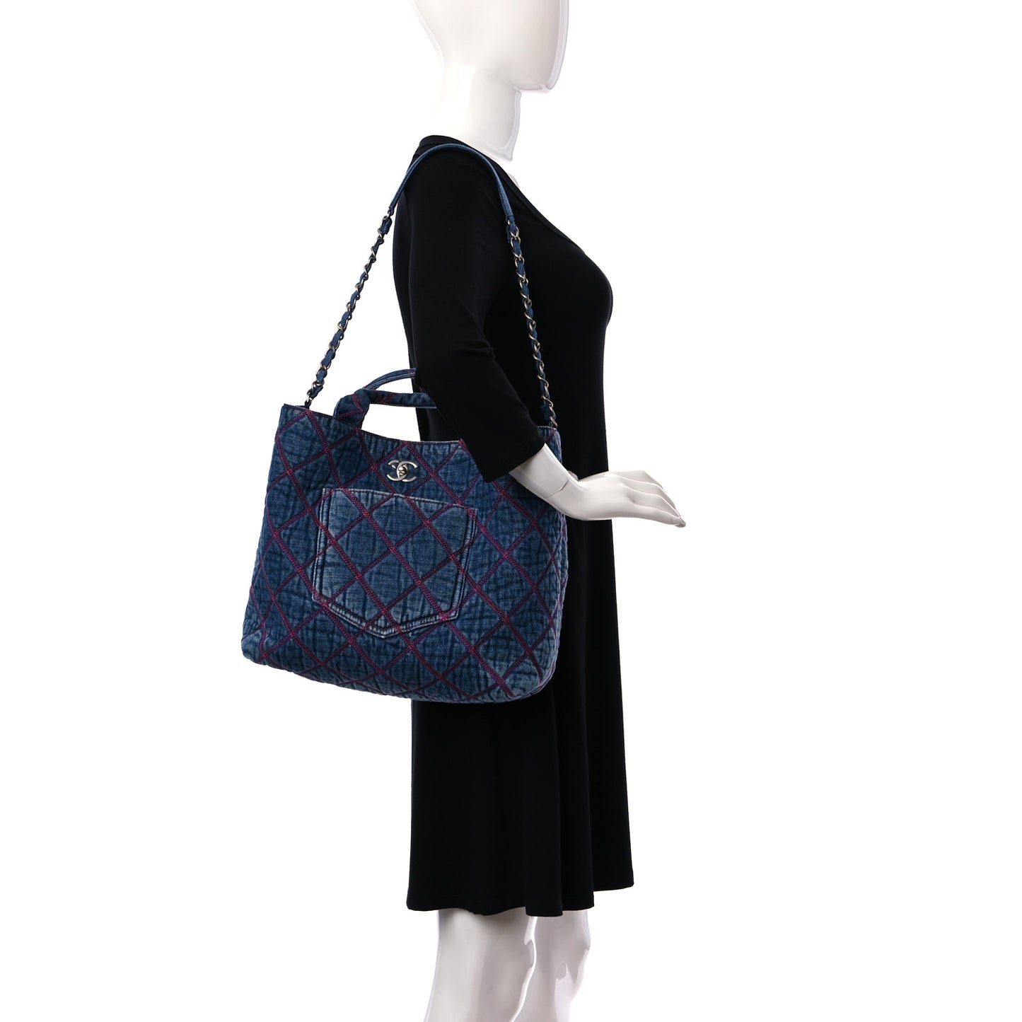 Denim Stitched Coco Beach Shopping Tote Blue