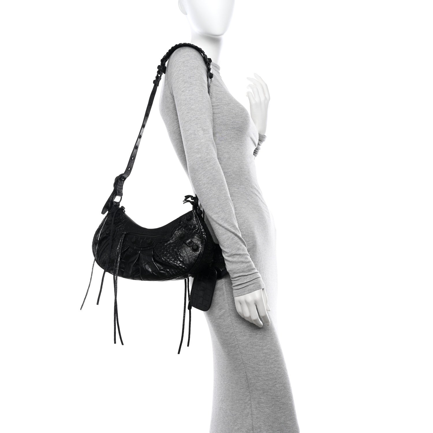 Balenciaga Extra Supple Calfskin Crocodile Embossed Monochrome Small Le Cagole Shoulder Bag Black 2 of 12