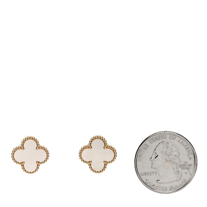 Van Cleef & Arpels 18K Yellow Gold Mother of Pearl Vintage Alhambra Earrings 2 of 5