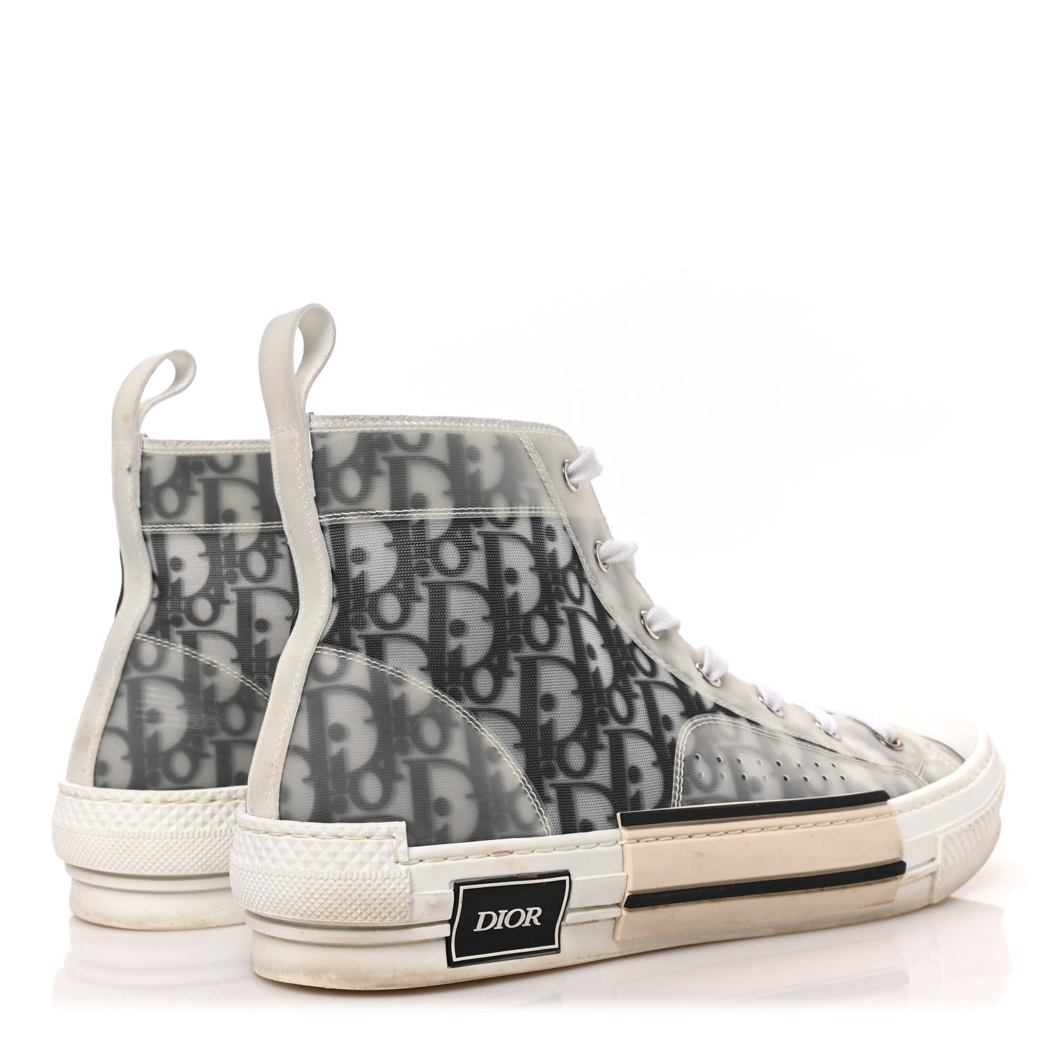 Christian Dior Technical Canvas Oblique Mens B23 High Top Sneakers 44 White Black 4 of 8