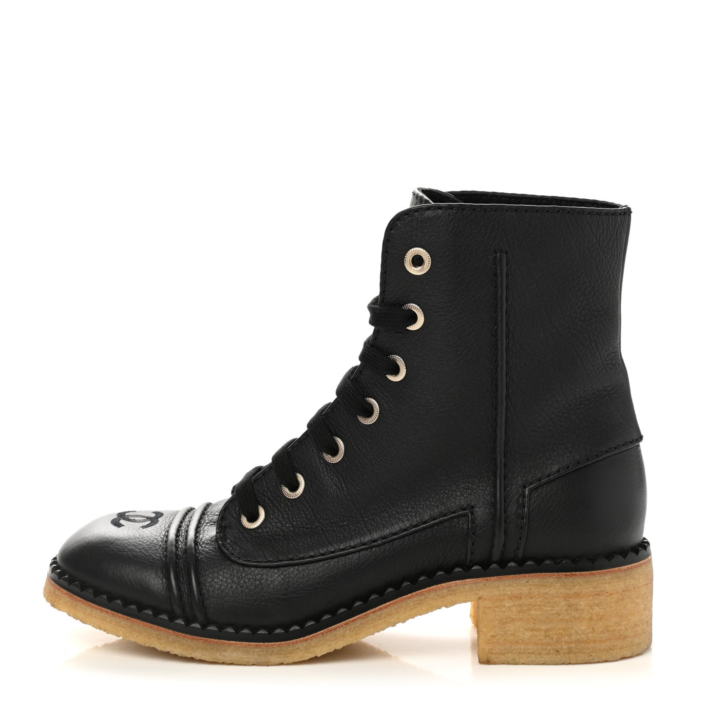 Calfskin Lace Up Combat Boots 39 Black
