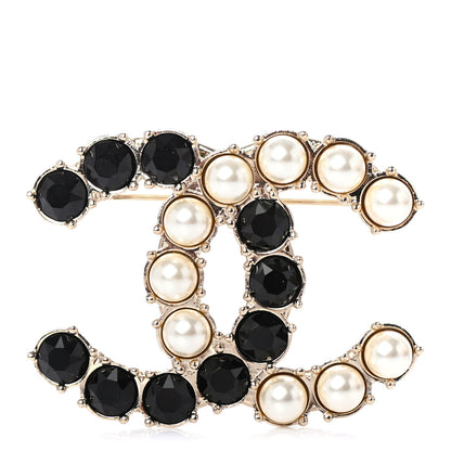 Chanel Crystal Pearl CC Dazzling Domino Brooch Gold 1 of 4