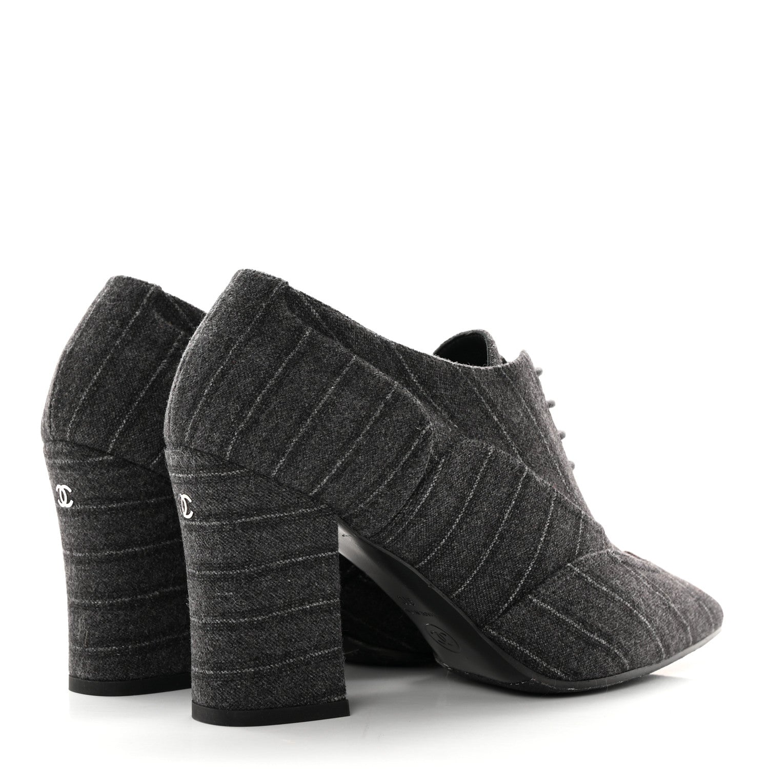 Chanel Fabric Lace Up Ankle Booties 37 Grey 4 of 11