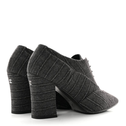 Chanel Fabric Lace Up Ankle Booties 37 Grey 4 of 11