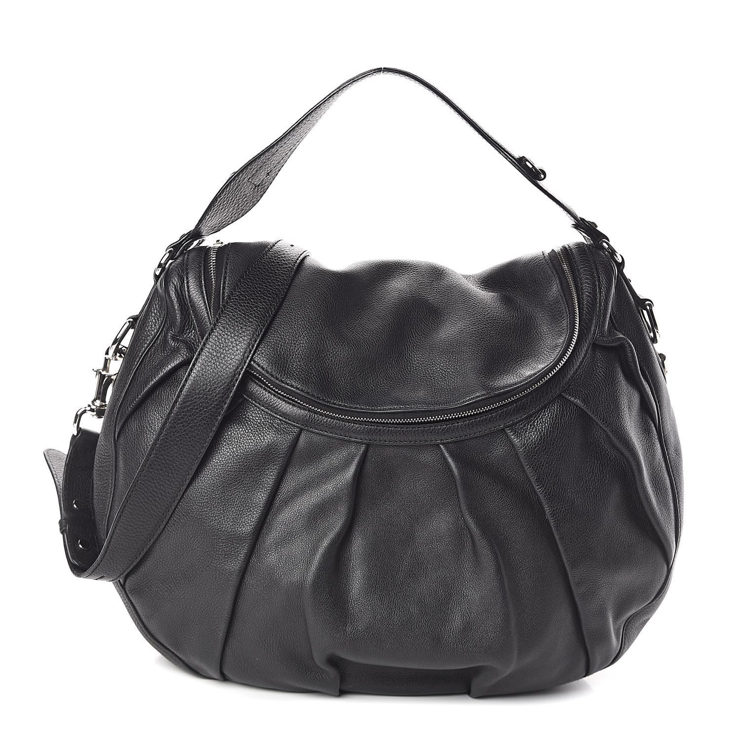 Pebbled Calfskin Medium Icon Bit Shoulder Bag Black