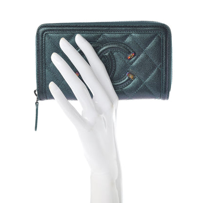Chanel Iridescent Caviar Quilted Medium Filigree Zip Around Wallet Dark Turquoise 2 of 10