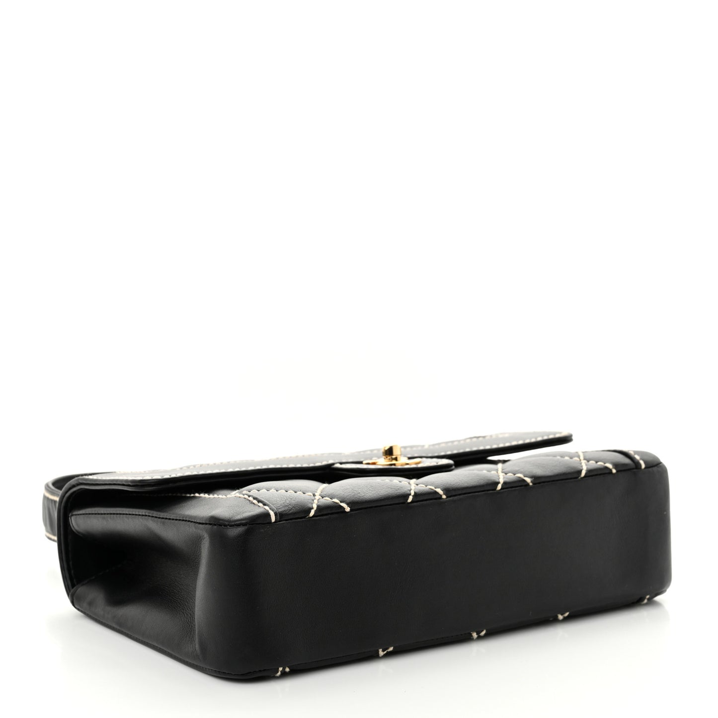 Calfskin Quilted Wild Stitch Flap Black