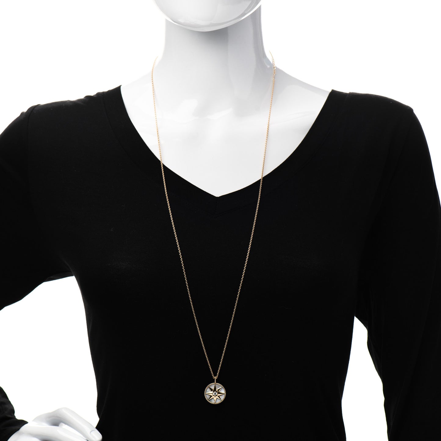18K Yellow Gold Diamond Mother of Pearl Rose Des Vents Medallion Necklace