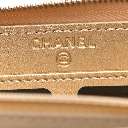 Chanel Metallic Lambskin Quilted Large Gusset Zip Around Wallet Gold 6 of 9