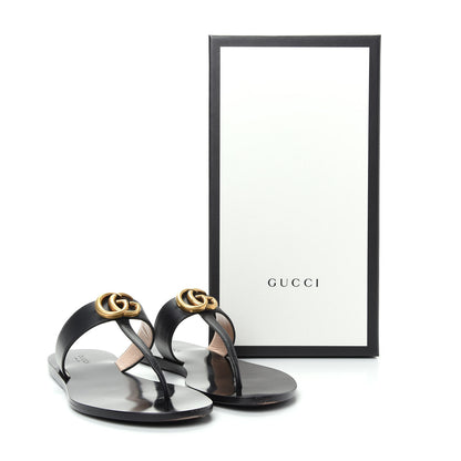 Gucci Calfskin GG Marmont Thong Sandals 36.5 Black 10 of 10