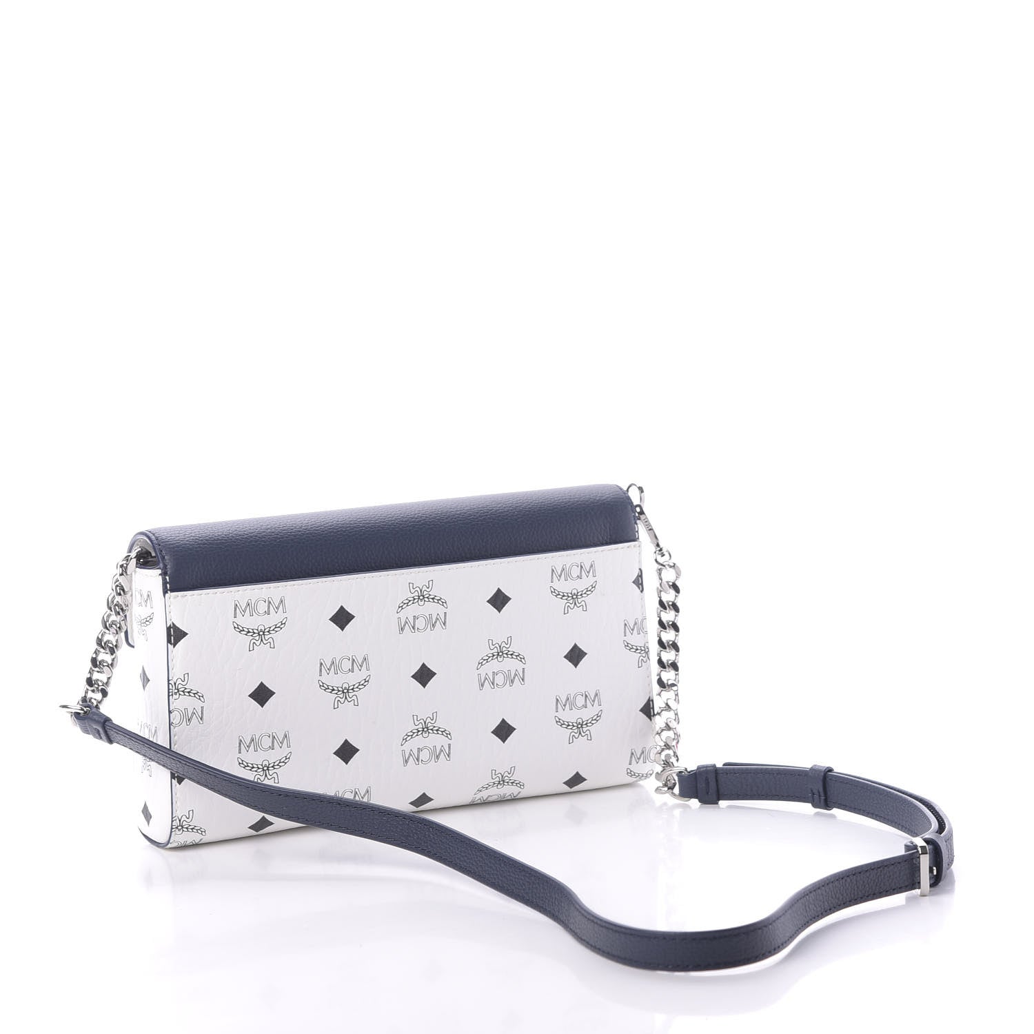 MCM Calfskin Visetos Monogram Millie Color Block Crossbody Bag White Mood Indigo 4 of 10