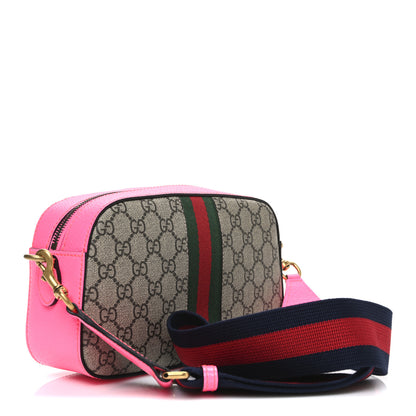 Gucci GG Supreme Monogram Textured Dollar Calfskin Web Ophidia Small Crossbody Bag Beige Ebony Fuchsia 3 of 10