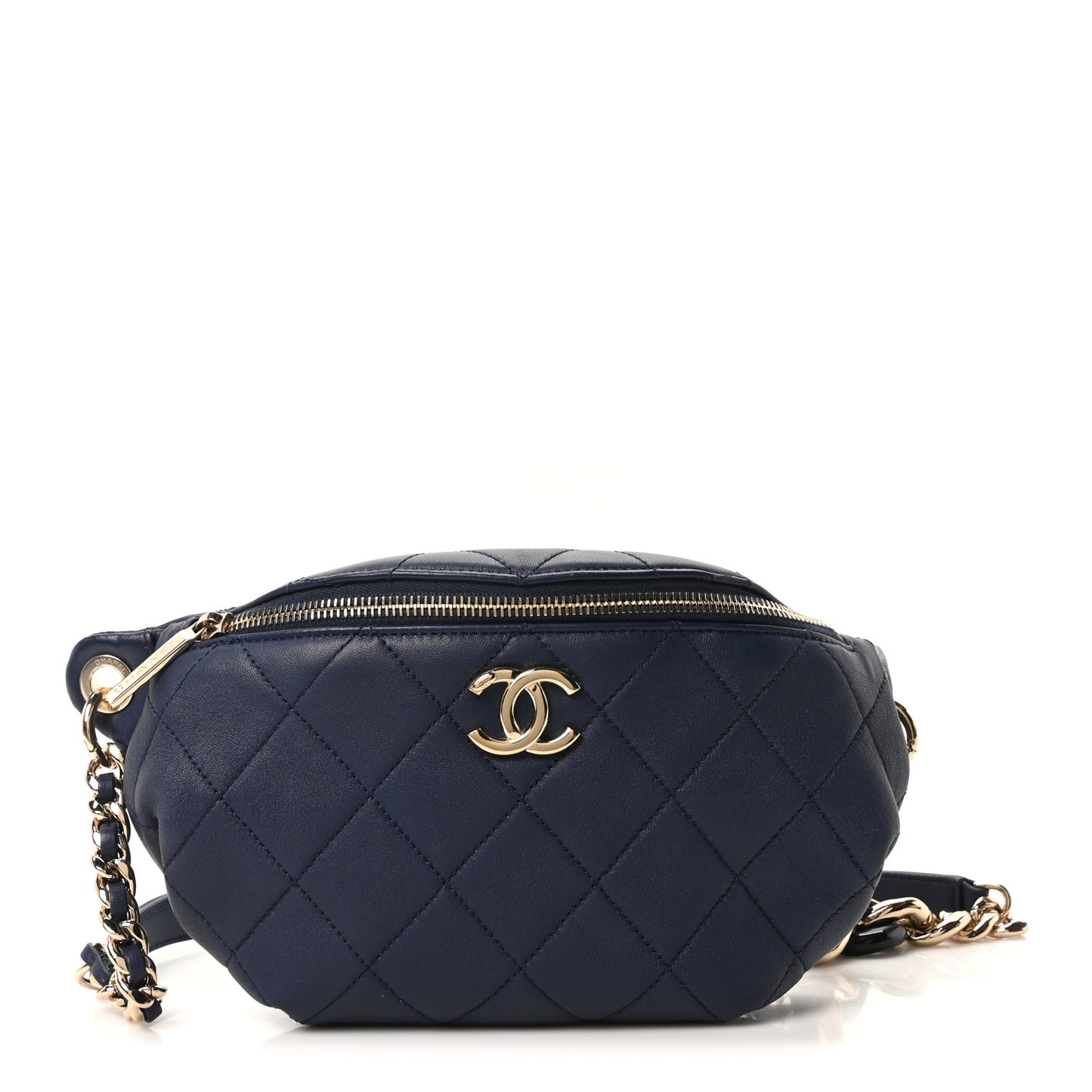Lambskin  Quilted Resin Bi-Color Waist Bag Fanny Pack Navy Blue