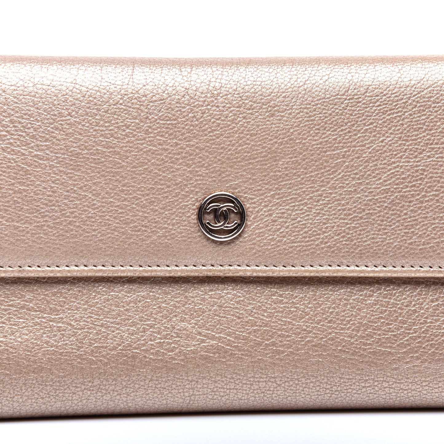 Metallic Goatskin Large Flap Wallet Beige