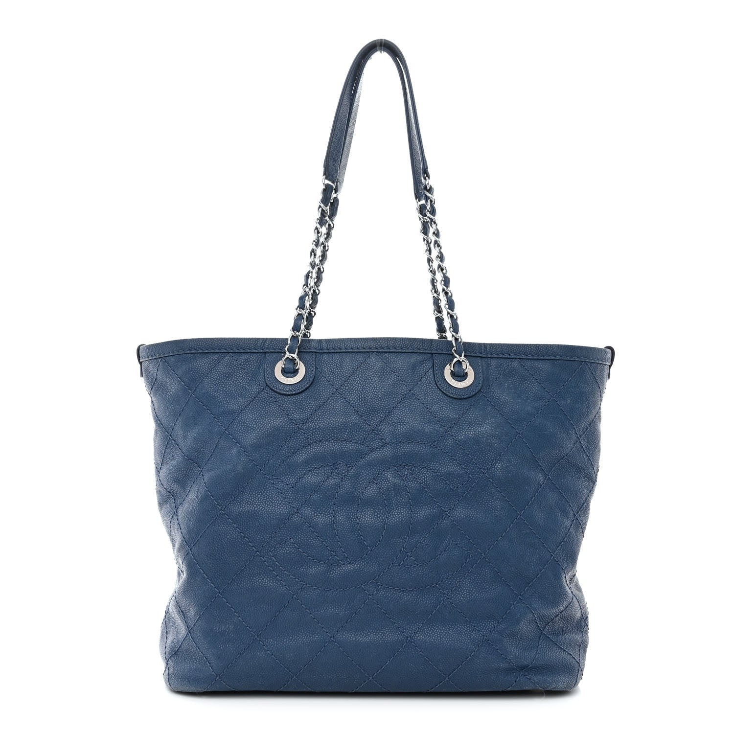 Chanel Grained Calfskin Quilted Small Daily Shopping Tote Blue 3 of 12
